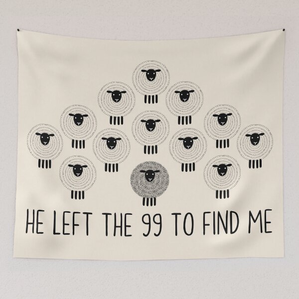Item preview, He Left the 99 to Find Me Black and White Cute Sheep Doodle designed and sold by Forevermore.