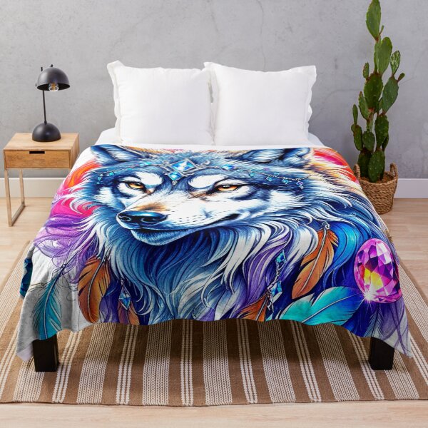 Item preview, Native American Exquisite Wolf Face With Feathers Design designed and sold by DEC02.