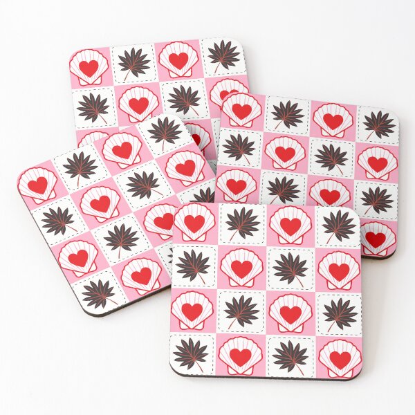 Item preview, Coastal Patchwork Seamless Pattern, Beach Shell Heart Tile, Retro Palm Leaf Quilt Pattern, Valentine Coastal Fabric Print, Tropical Love Pattern designed and sold by FRH Design ⭐⭐⭐⭐⭐.