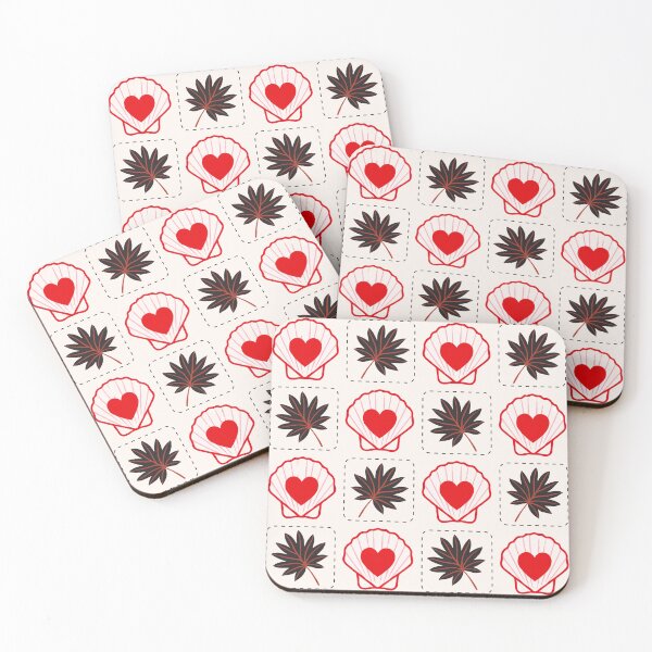 Item preview, Duotone Coastal Patchwork Seamless Pattern, Beach Shell Heart Tile, Retro Palm Leaf Quilt Pattern, Valentine Coastal Fabric Print, Tropical Love Pattern designed and sold by FRH Design ⭐⭐⭐⭐⭐.