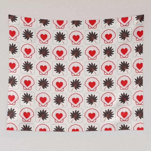 Item preview, Duotone Coastal Patchwork Seamless Pattern, Beach Shell Heart Tile, Retro Palm Leaf Quilt Pattern, Valentine Coastal Fabric Print, Tropical Love Pattern designed and sold by FRH Design ⭐⭐⭐⭐⭐.
