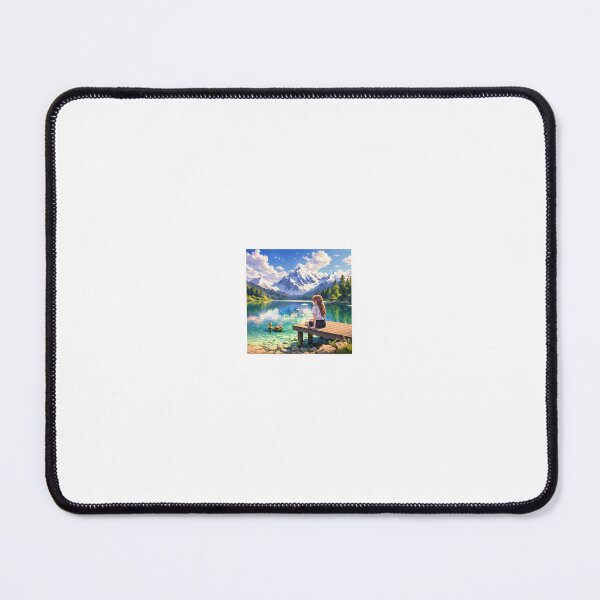 Item preview, Serene Anime Girl Watching a Crystal Lake and Snowy Mountains designed and sold by Anshugoyal.