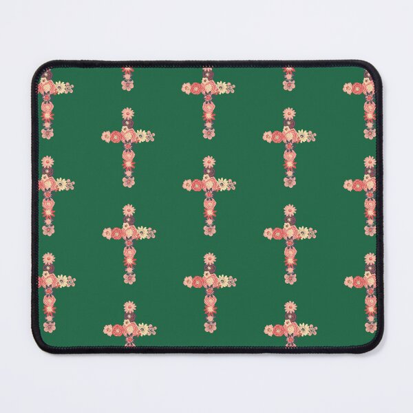 Item preview, Floral Cross Seamless Pattern on Green Christian Botanical Design designed and sold by FestivityFinds.