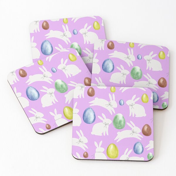 Item preview, Watercolor Easter Eggs and White Bunny Silhouette Seamless Pattern on Purple Background designed and sold by FestivityFinds.
