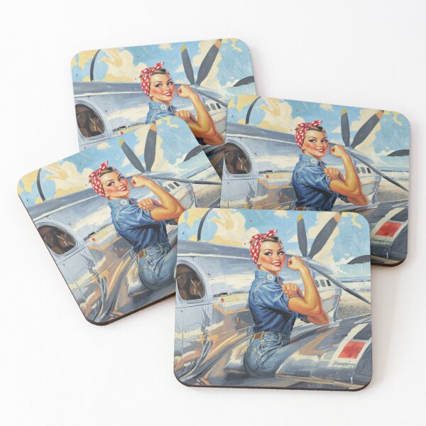 Item preview, WWII Aviator Pin-up - Iconic "Rosie" Style Painterly Design  designed and sold by SunPeachRetro.
