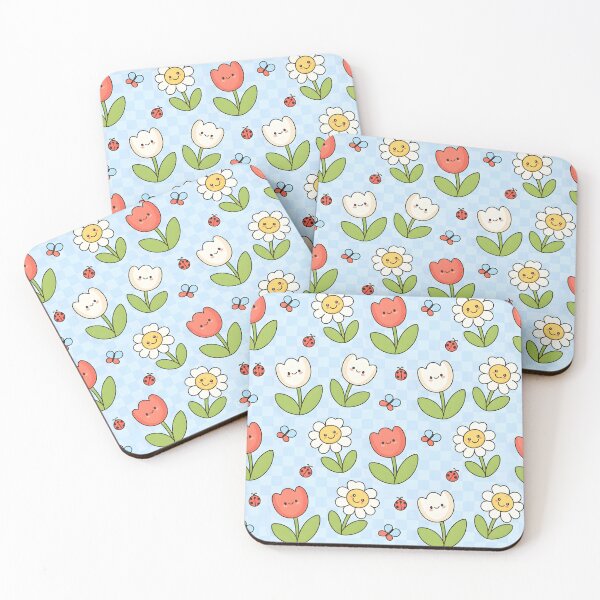 Artikelvorschau, Niedliches Kawaii-Blumenmuster mit Tulpen und Gänseblümchen sowie Marienkäfern entworfen und verkauft von FestivityFinds.