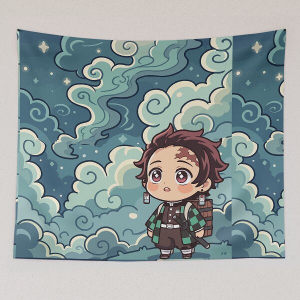Artikelvorschau, Niedliches Chibi-Tanjiro-Kamado-Handy-Hintergrundbild | Demon Slayer Fan-Art entworfen und verkauft von RosetteArtists.