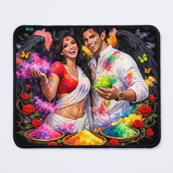 Item preview, Dark Gothic Vampire Couple Celebrating Holi – Fantasy Demon Wings Color Festival Art Sticker designed and sold by CutePearlStudio.