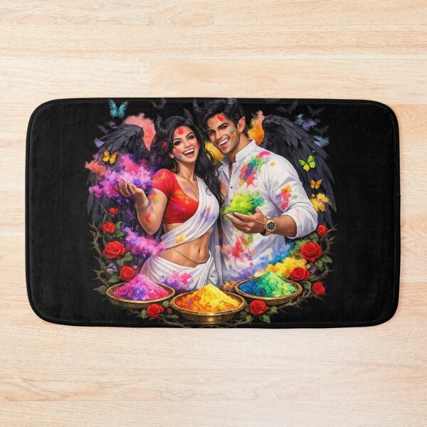 Item preview, Dark Gothic Vampire Couple Celebrating Holi – Fantasy Demon Wings Color Festival Art Sticker designed and sold by CutePearlStudio.