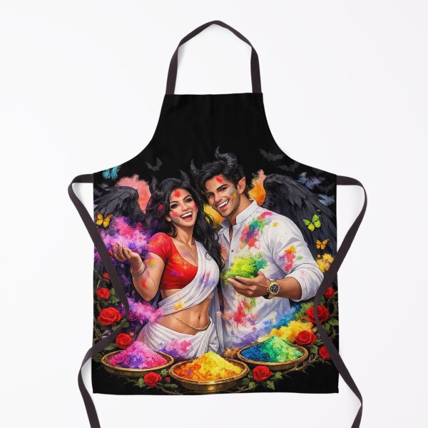 Item preview, Dark Gothic Vampire Couple Celebrating Holi – Fantasy Demon Wings Color Festival Art Sticker designed and sold by CutePearlStudio.