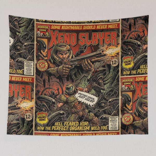 Item preview, Xeno Slayer Horror Gaming Vintage Comic Cover Art designed and sold by Back2Collage.