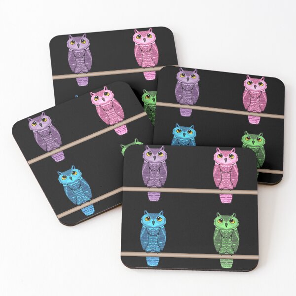 Item preview, Four Colorful Owls Perched Pattern Purple Pink Blue Green designed and sold by lilpoltergeist.
