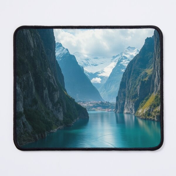 Item preview, Boat Cruising Through a Scenic Mountain Fjord designed and sold by Vida e Arte.