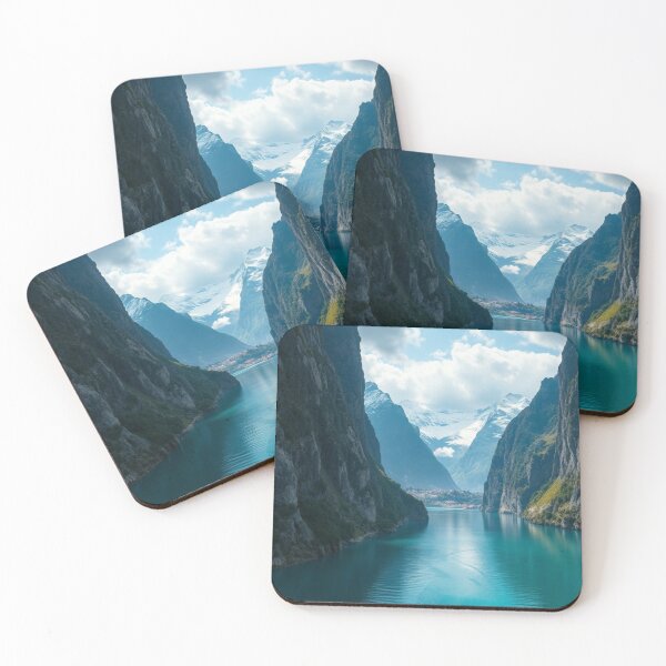 Item preview, Boat Cruising Through a Scenic Mountain Fjord designed and sold by Jade Ado.