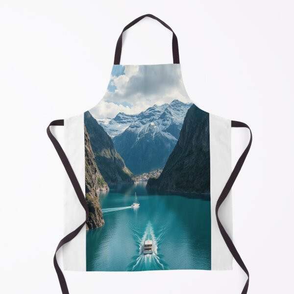 Item preview, Boats Cruising Through Snowy Norwegian Mountain Fjord designed and sold by Vida e Arte.
