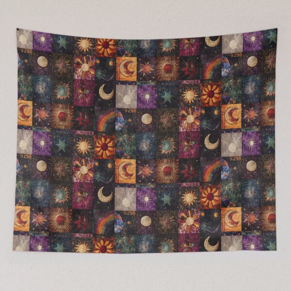 Item preview, Celestial Sun Moon Stars Patchwork | Vintage Cosmic Astrology Collage designed and sold by flowerpower999.