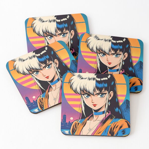 Item preview, Retro Anime Girl Two Tone Hair 80s Style designed and sold by Radnime.