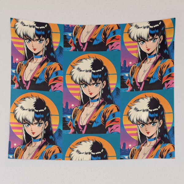 Item preview, Retro Anime Girl Two Tone Hair 80s Style designed and sold by Radnime.
