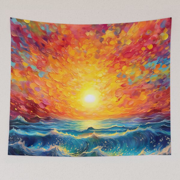 Item preview, Fantasy Dramatic Fiery Vibrant Sunset Over Ocean Waves designed and sold by DEC02.