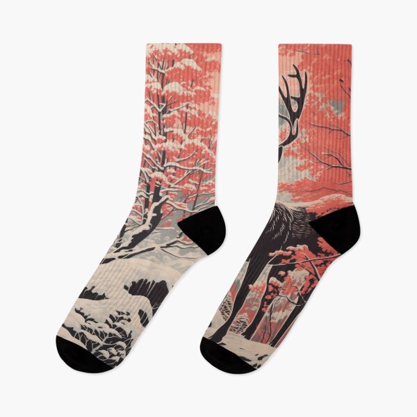 Item preview, Majestic deer in a snowy winter landscape: Aesthetic nature illustration designed and sold by Mauswohn.
