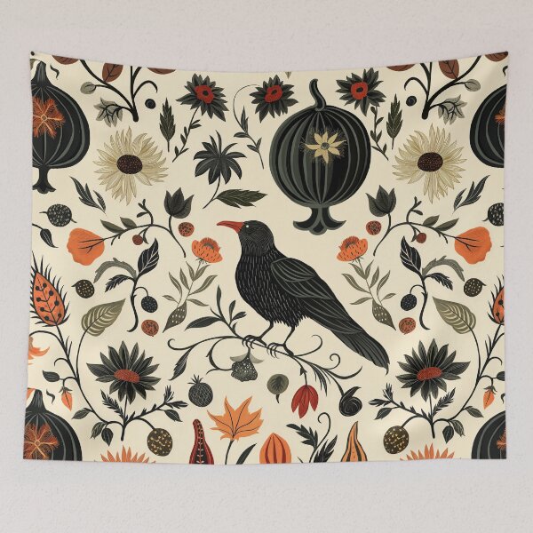 Item preview, Botanical Floral Gourd & Crow Pattern designed and sold by TheBohemianLark.