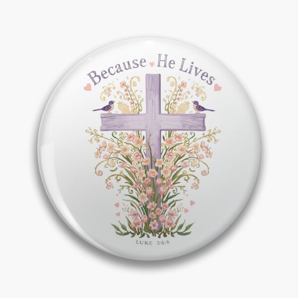 Item preview, Because He Lives Kids Tee — Christian Easter Folk Art Scripture Shirt · Luke 24:6 designed and sold by WicketGate.