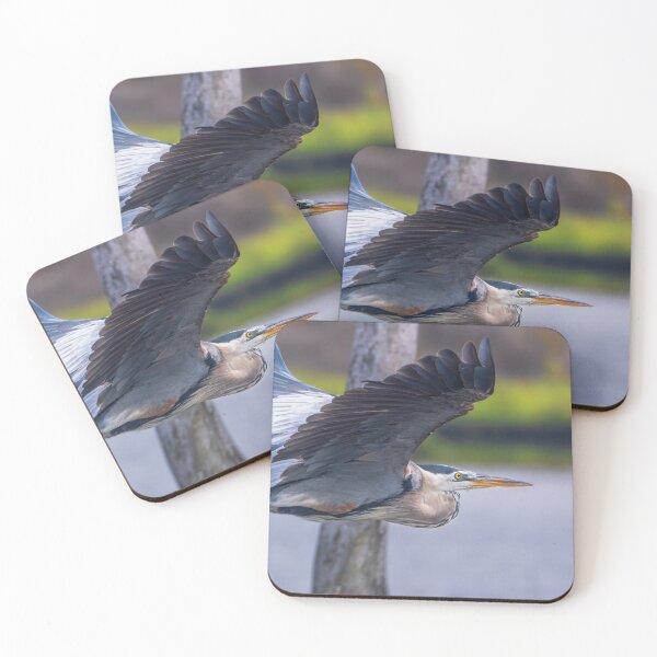 Item preview, Great Blue Heron in Flight Over Water | Elegant Coastal Bird Photography designed and sold by TheHikersEye.