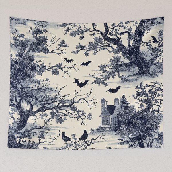 Item preview, Halloween Toile in Black & White - Bats Crows Trees designed and sold by TheBohemianLark.