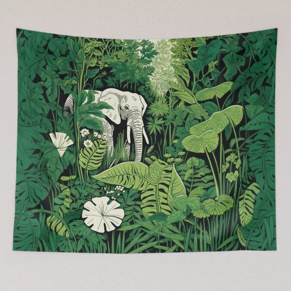 Item preview, Elephant in dense jungle: Aesthetic safari illustration for nature lovers designed and sold by Mauswohn.