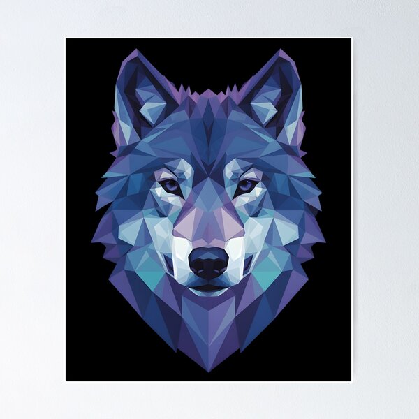 Item preview, Geometric Wolf Low Poly Art Blue Purple Wolf Head Modern Animal Design designed and sold by Jt41.
