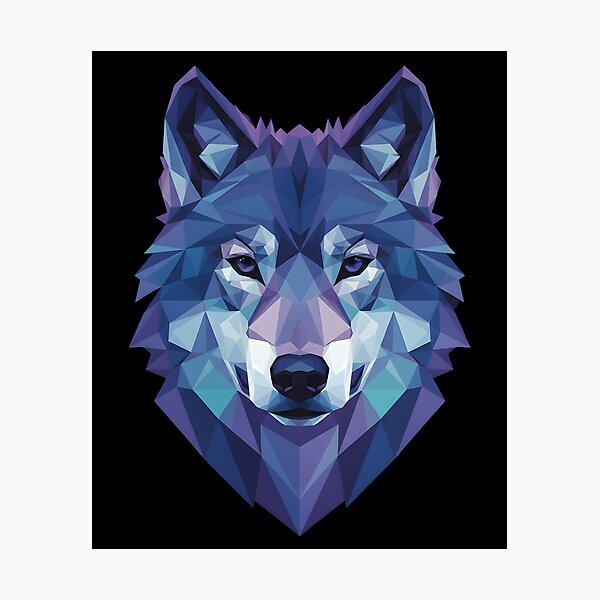 Item preview, Geometric Wolf Low Poly Art Blue Purple Wolf Head Modern Animal Design designed and sold by Jt41.