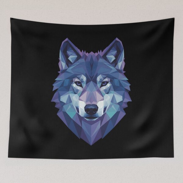 Item preview, Geometric Wolf Low Poly Art Blue Purple Wolf Head Modern Animal Design designed and sold by Jt41.