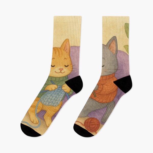 Item preview, Knitting cats on the sofa: Aesthetic watercolor illustration designed and sold by Mauswohn.