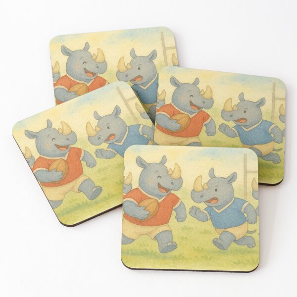 Item preview, Rhinos playing rugby: Aesthetic watercolor illustration for little athletes designed and sold by Mauswohn.
