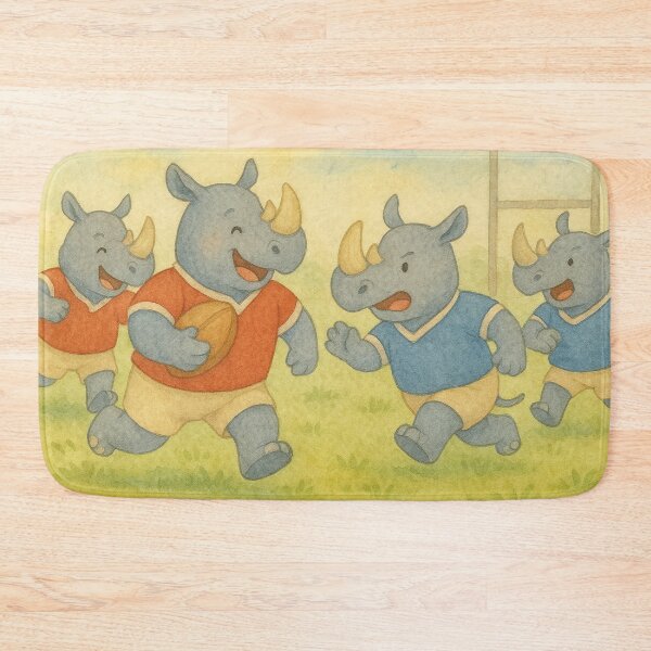 Item preview, Rhinos playing rugby: Aesthetic watercolor illustration for little athletes designed and sold by Mauswohn.