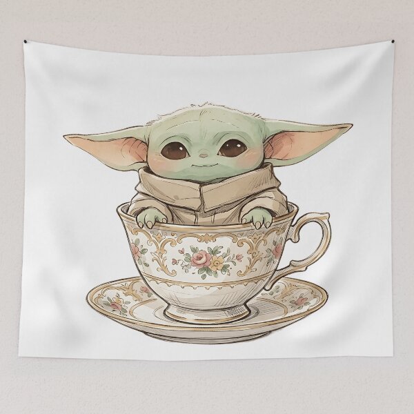 Item preview, BABY YODA IN A VICTORIAN TEACUP designed and sold by LIS AND MELIVERSO.