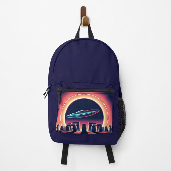 Item preview, Neon UFO Over Stone Circle – Retro Sci-Fi Landscape Illustration designed and sold by Dogandesighn.