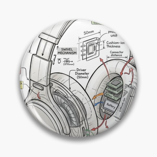 Item preview, Music Headphones - Technical Drawing designed and sold by Rhu Creations.