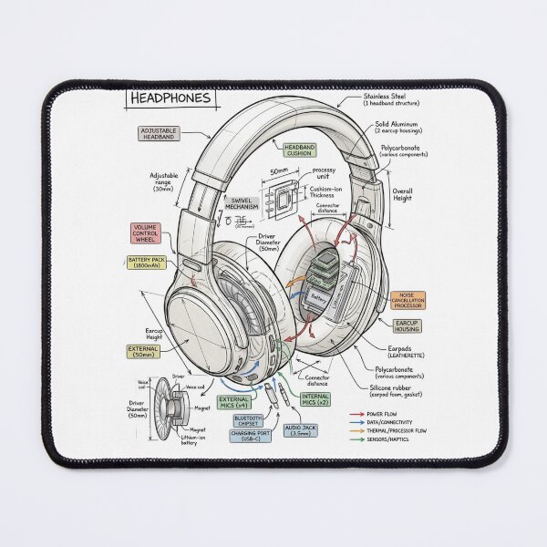 Item preview, Music Headphones - Technical Drawing designed and sold by Rhu Creations.