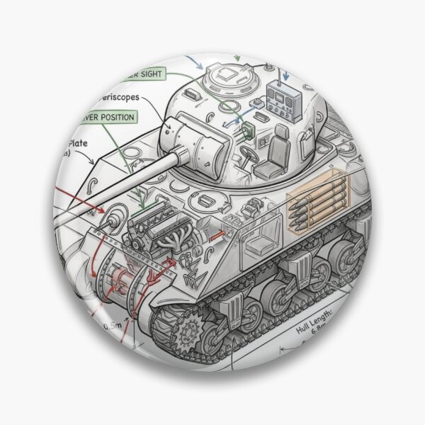 Item preview, Vintage Military Tank - Technical Drawing designed and sold by Rhu Creations.