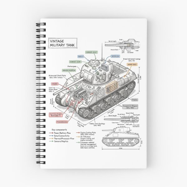 Item preview, Vintage Military Tank - Technical Drawing designed and sold by Rhu Creations.