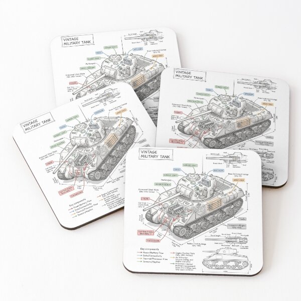 Item preview, Vintage Military Tank - Technical Drawing designed and sold by Rhu Creations.