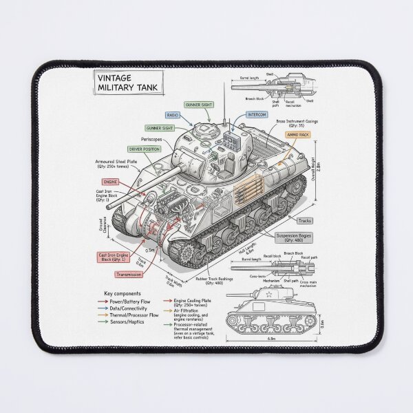 Item preview, Vintage Military Tank - Technical Drawing designed and sold by Rhu Creations.