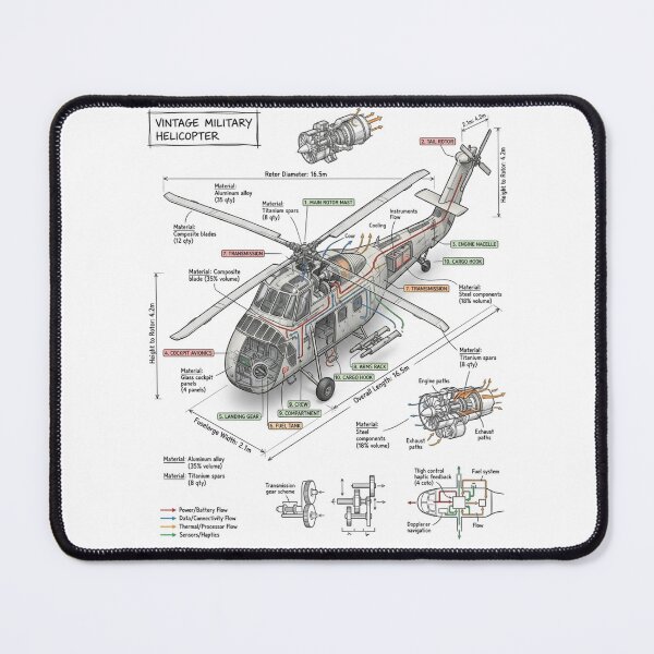 Artikelvorschau, Historischer Militärhubschrauber – Technische Zeichnung entworfen und verkauft von Rhu Creations.