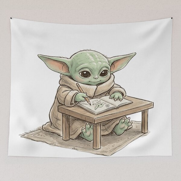Item preview, BABY YODA DRAWING WITH A PENCIL designed and sold by LIS AND MELIVERSO.