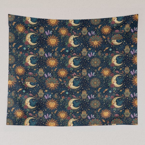 Item preview, Celestial Sun Moon Stars Patchwork | Vintage Cosmic Astrology Collage designed and sold by flowerpower999.