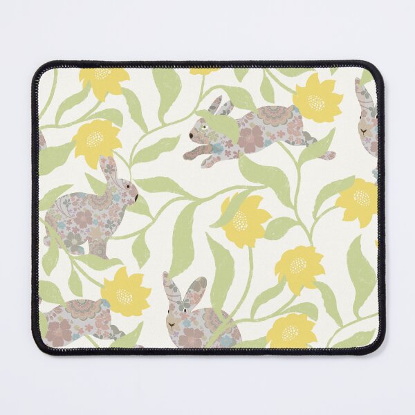 Item preview, Playful rabbits and flowers - cute bunnies in a garden - yellow and greenn designed and sold by ahahdodo.
