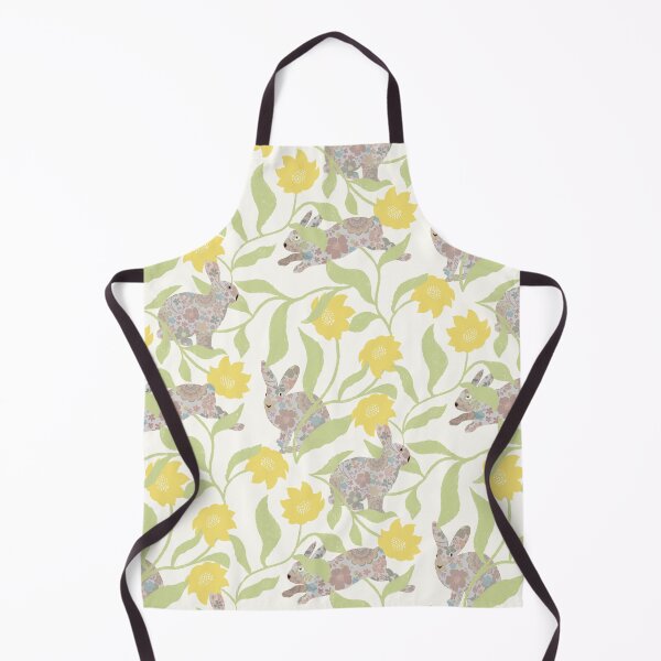 Item preview, Playful rabbits and flowers - cute bunnies in a garden - yellow and greenn designed and sold by ahahdodo.