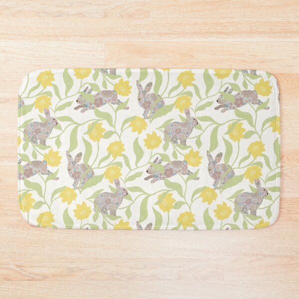Item preview, Playful rabbits and flowers - cute bunnies in a garden - yellow and greenn designed and sold by ahahdodo.