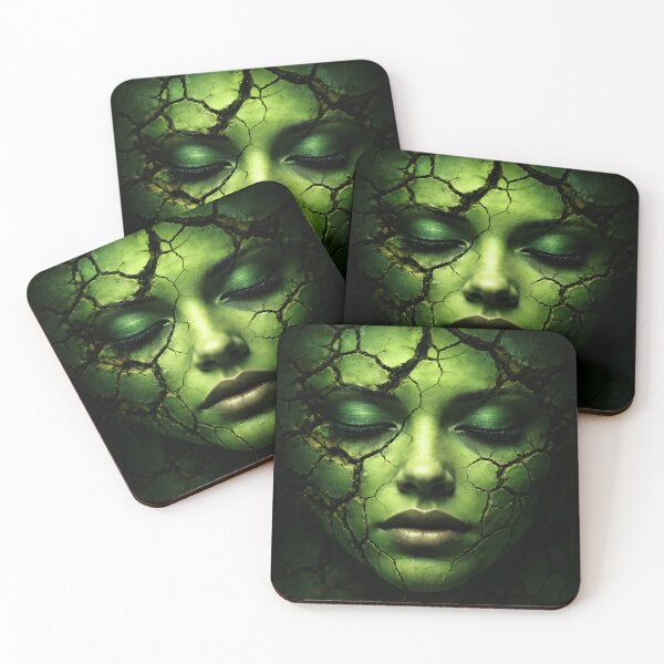 Item preview, Green Earth Goddess Face – Cracked Stone Skin Nature Spirit Fantasy Portrait designed and sold by Kaleidoscope Print.
